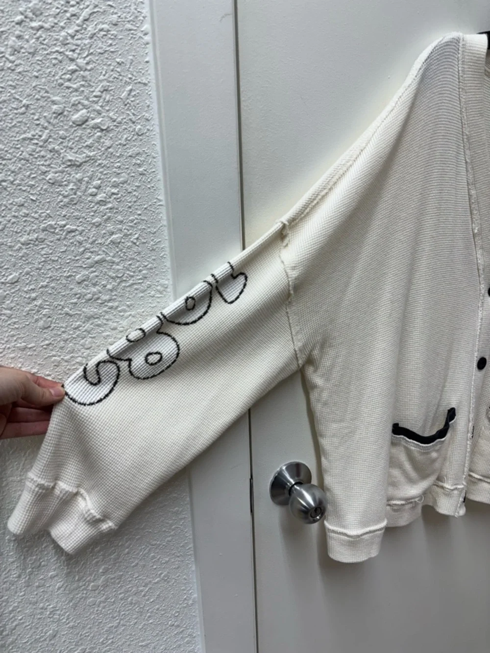 Free People Ragabond Studio Rima Cream Knit Varsity Sweater